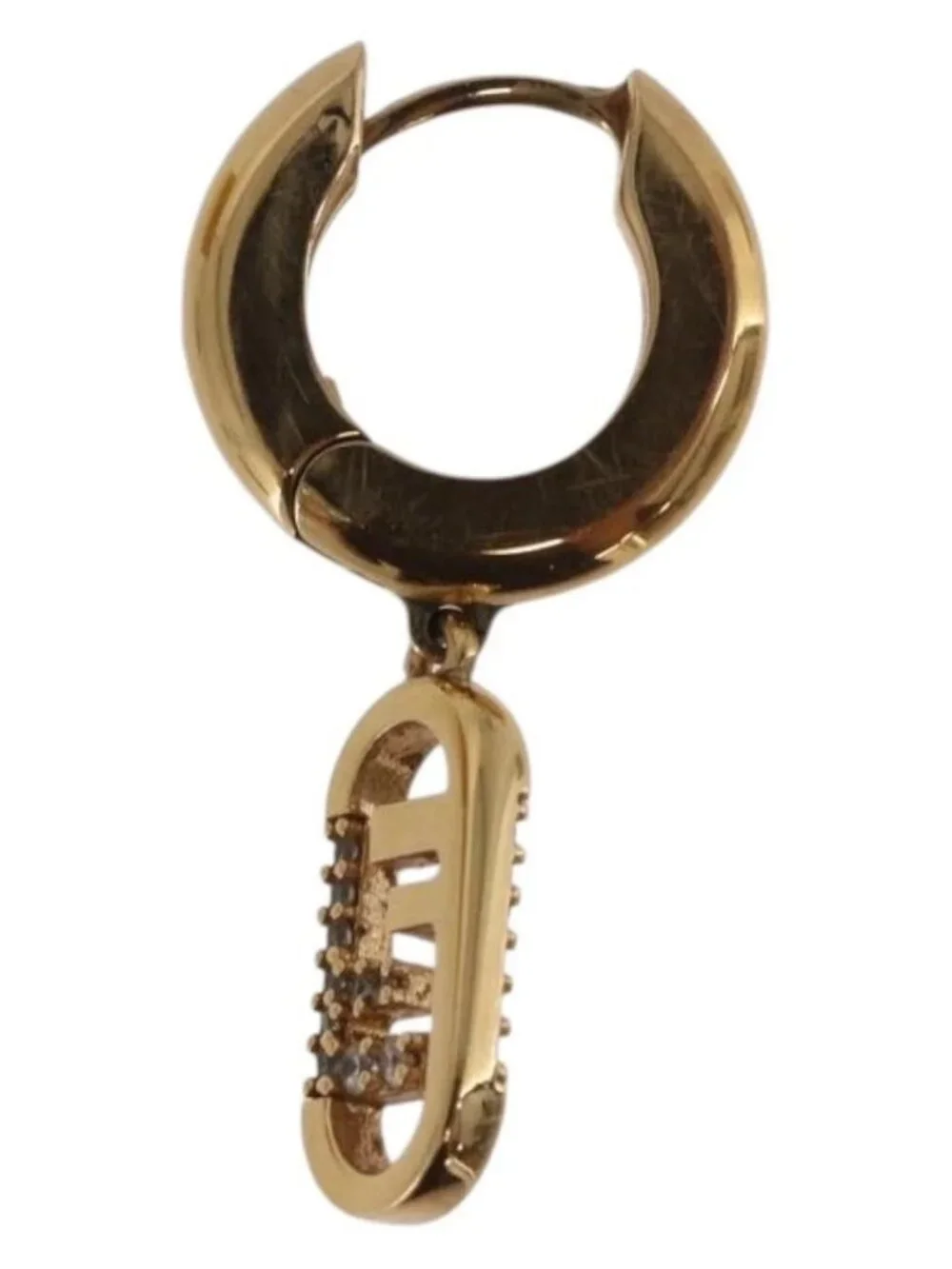FENDI Aurochre Rhinestones Pierce Earring metal Gold Auth SW2373V